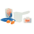 Silicon Earplugs With Blue Nylon Cord and Orange Clip Case